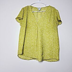 EUC CAROLINA BELLE MONTREAL BLOUSE WOMEN'S FLORAL VNECK FLUTTER SHORT SLEEVE L